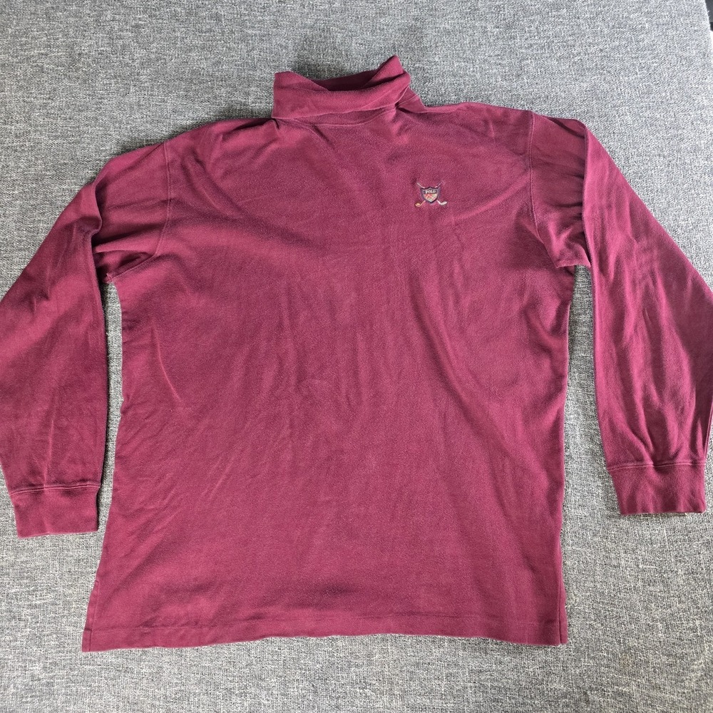 Vintage Polo Golf Ralph Lauren Burgundy Turtleneck Embroidered Crest Logo Large